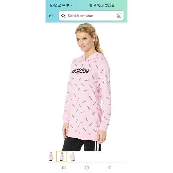 Adidas Graphic Logo Print Hoodie French Terry Tunic Hoodie Pink Black Sz XS - Picture 3 of 12